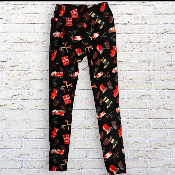 LulaRoe Fire Fighter Engine Leggings - One Size - Picture 2 of 4